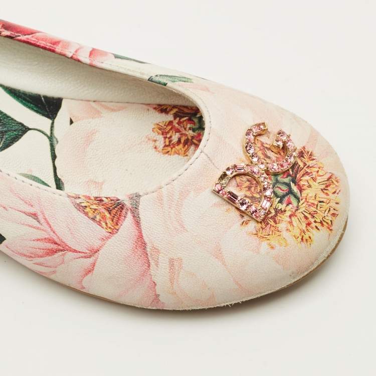 Pre Owned Dolce & Gabbana Size 27 Multicolor Leather Camellia Print Ballet flats 