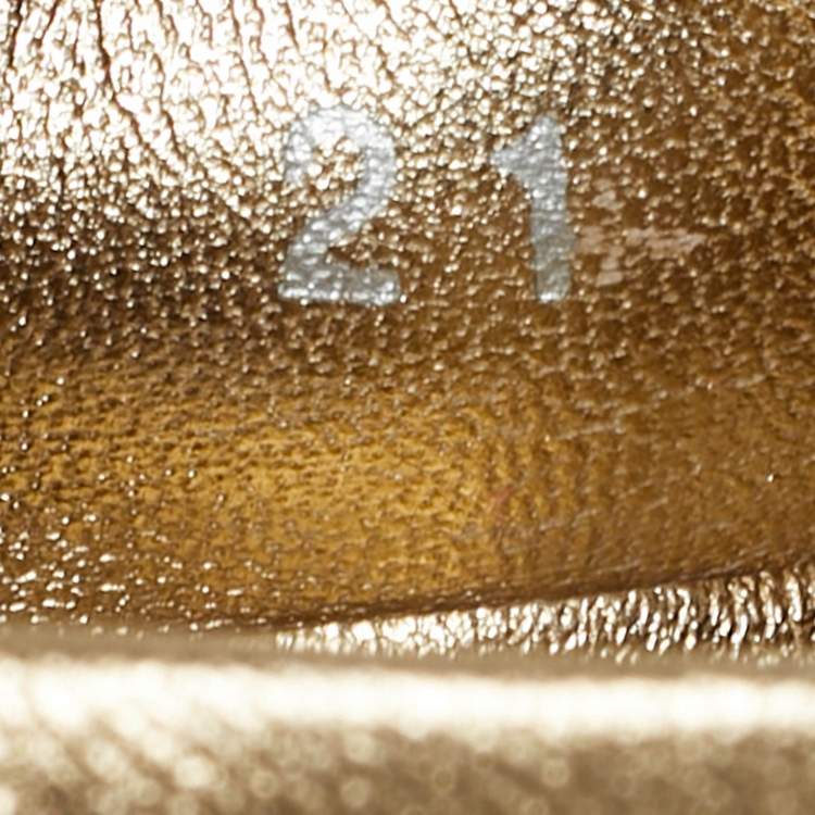 Pre Owned Dolce & Gabbana DG Logo Size 21 Gold Leather Ballet Flats