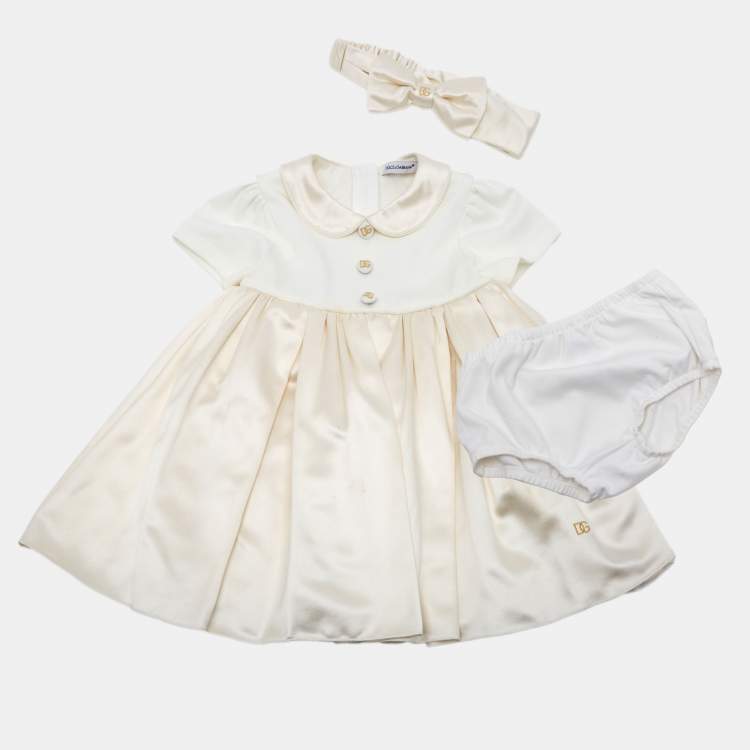 مملوكة مسبقًا Dolce & Gabbana Kids Off White Jersey and Duchess Midi Dress Set 12-18M