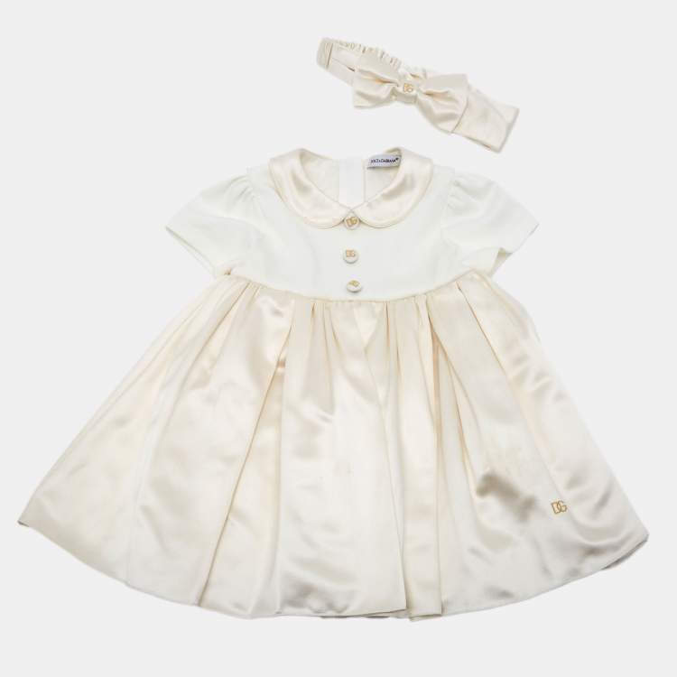 مملوكة مسبقًا Dolce & Gabbana Kids Off White Jersey and Duchess Midi Dress Set 12-18M