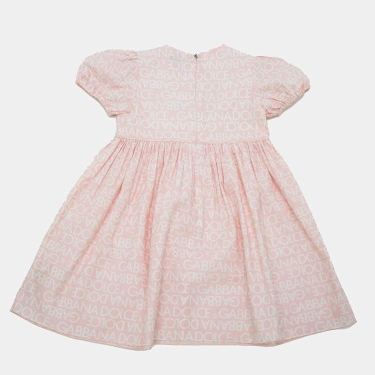 Pre Owned Dolce & Gabbana Kids Pink Logo Print Cotton Dress 18-14M