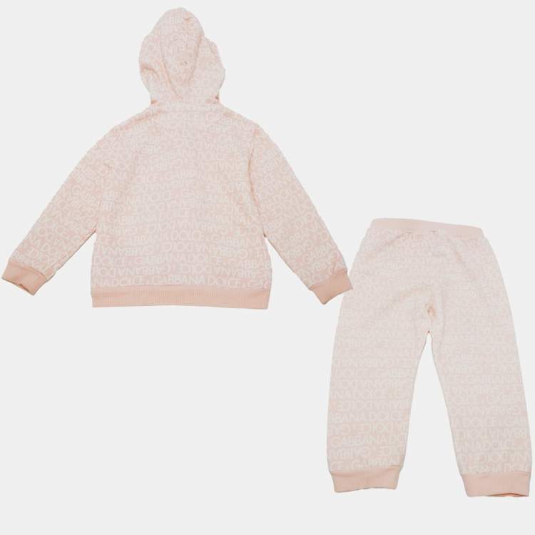 Pre Owned Dolce & Gabbana Pink Monogram Pattern Leopard Patch Hoodie and Pant Set 2-3 Yrs