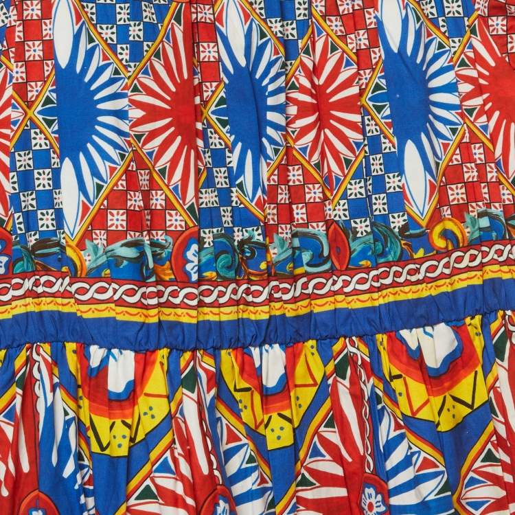 Pre Owned Dolce & Gabbana Kids Multicolour Carretto Print Cotton Flared Dress 7/8 Yrs