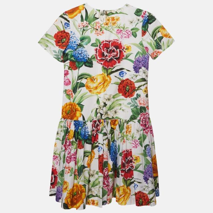مملوكة مسبقًا Dolce & Gabbana Kids White Floral Print Flared Dress 9/10 Yrs