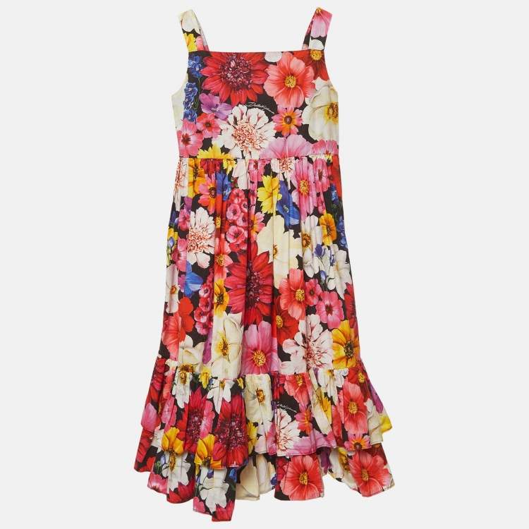 Pre Owned Dolce & Gabbana Kids Multicolour Garden Print Cotton Flared Dress 7/8 Yrs