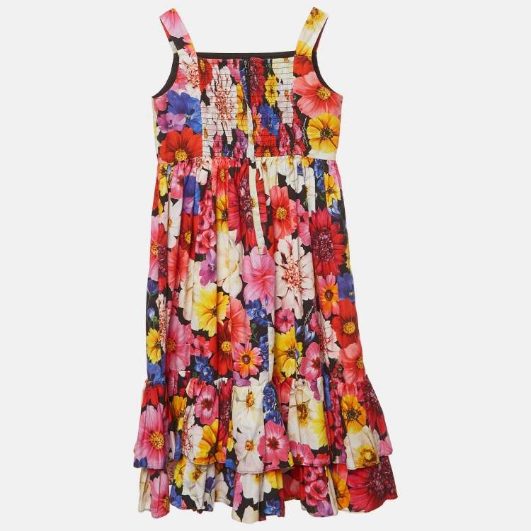 Pre Owned Dolce & Gabbana Kids Multicolour Garden Print Cotton Flared Dress 7/8 Yrs