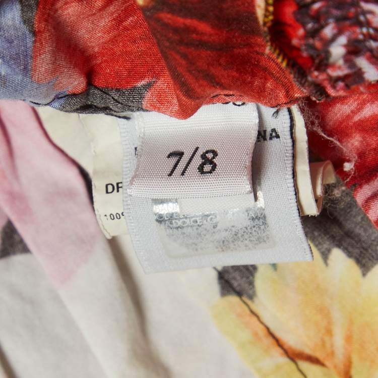 Pre Owned Dolce & Gabbana Kids Multicolour Garden Print Cotton Flared Dress 7/8 Yrs