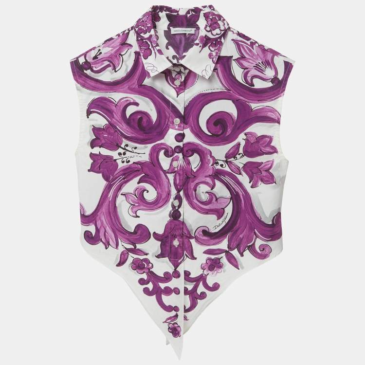 Pre Owned Dolce & Gabbana Kids White Majolica Print Cotton Top & Skirt Set 9/10 Yrs