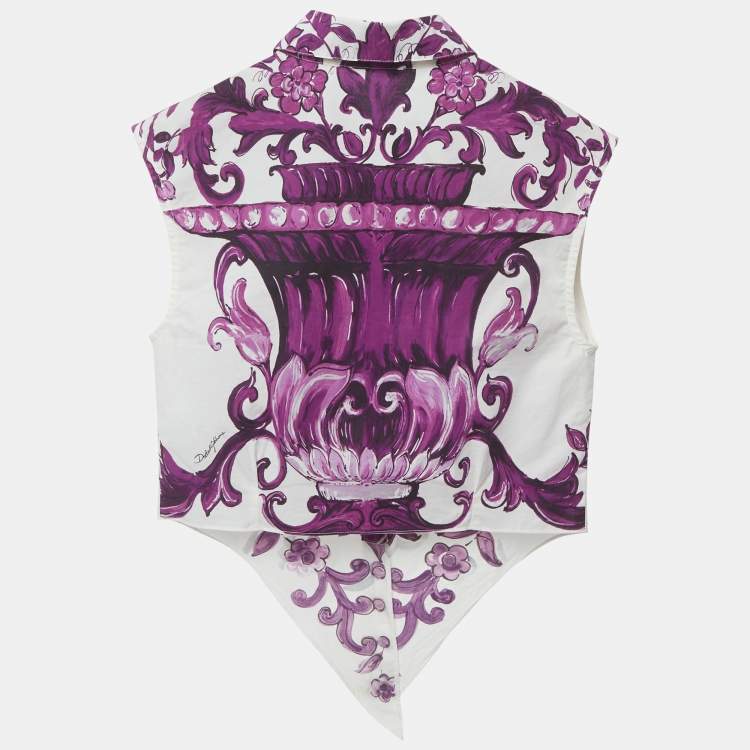 Pre Owned Dolce & Gabbana Kids White Majolica Print Cotton Top & Skirt Set 9/10 Yrs