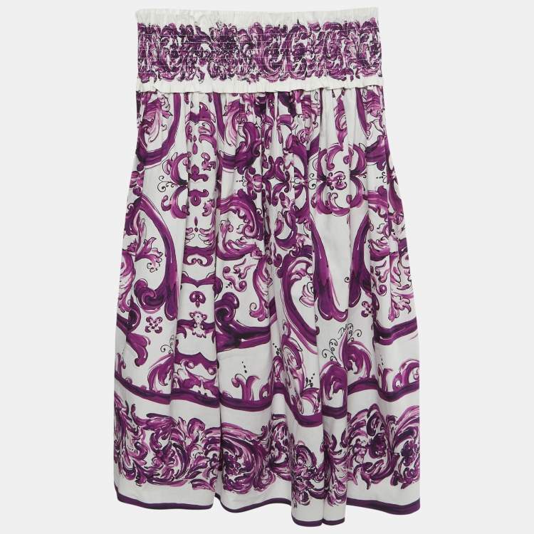 Pre Owned Dolce & Gabbana Kids White Majolica Print Cotton Top & Skirt Set 9/10 Yrs