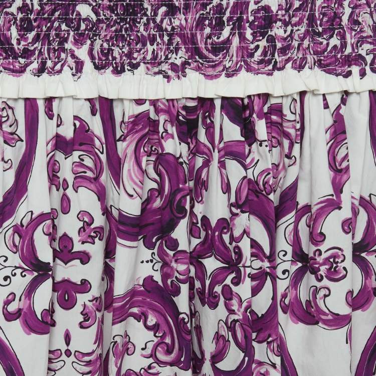 Pre Owned Dolce & Gabbana Kids White Majolica Print Cotton Top & Skirt Set 9/10 Yrs