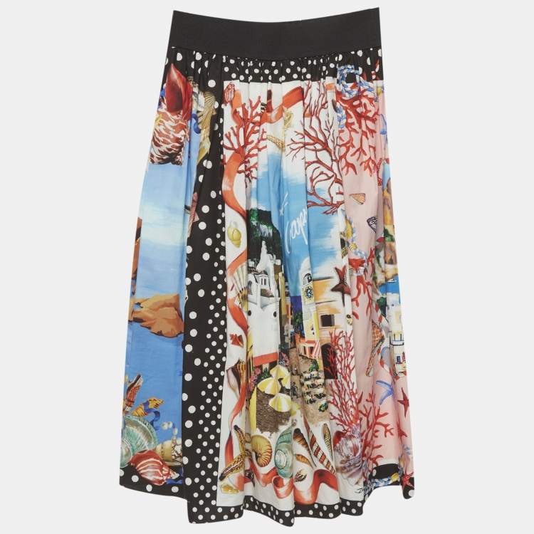 Pre Owned Dolce & Gabbana Exclusive Kids Capri Print Cotton Midi Skirt 9/10 Yrs