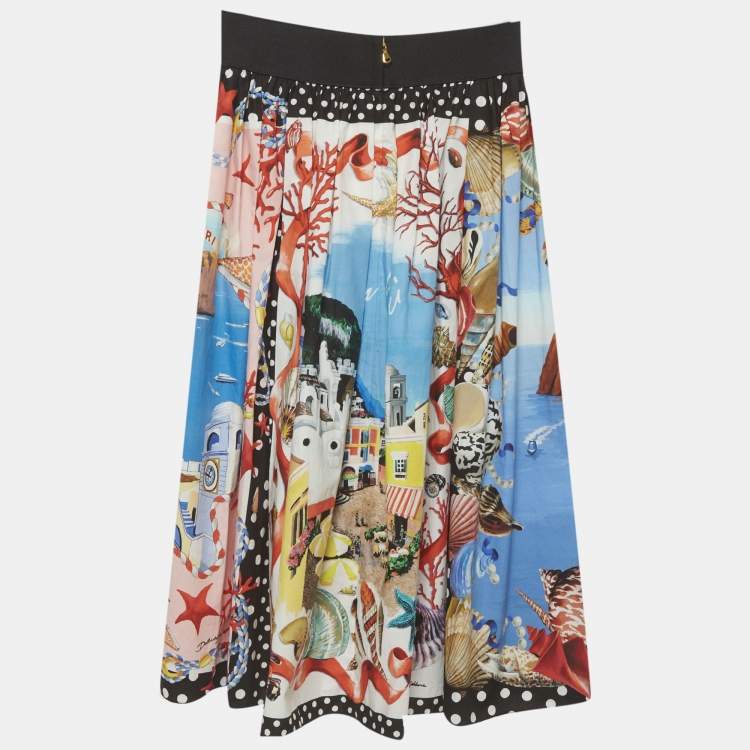 Pre Owned Dolce & Gabbana Exclusive Kids Capri Print Cotton Midi Skirt 9/10 Yrs