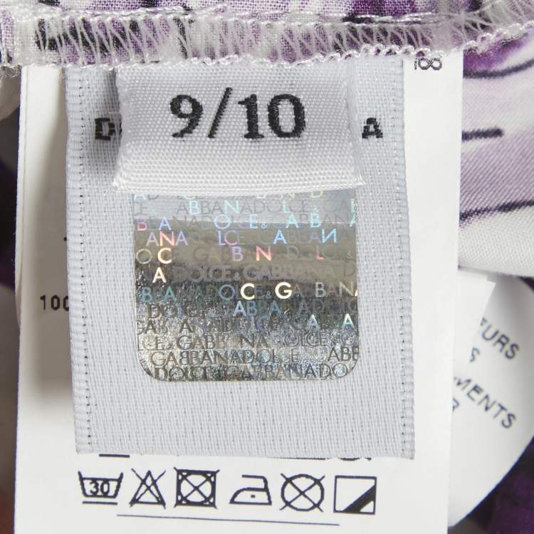 Pre Owned Dolce & Gabbana Kids White/Purple Majolica Print Cotton Top & Shorts Set 9/10 Yrs