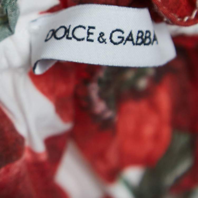 Pre Owned Dolce & Gabbana White/Red Floral Print Cotton Poplin Dress (7-8 Yrs)