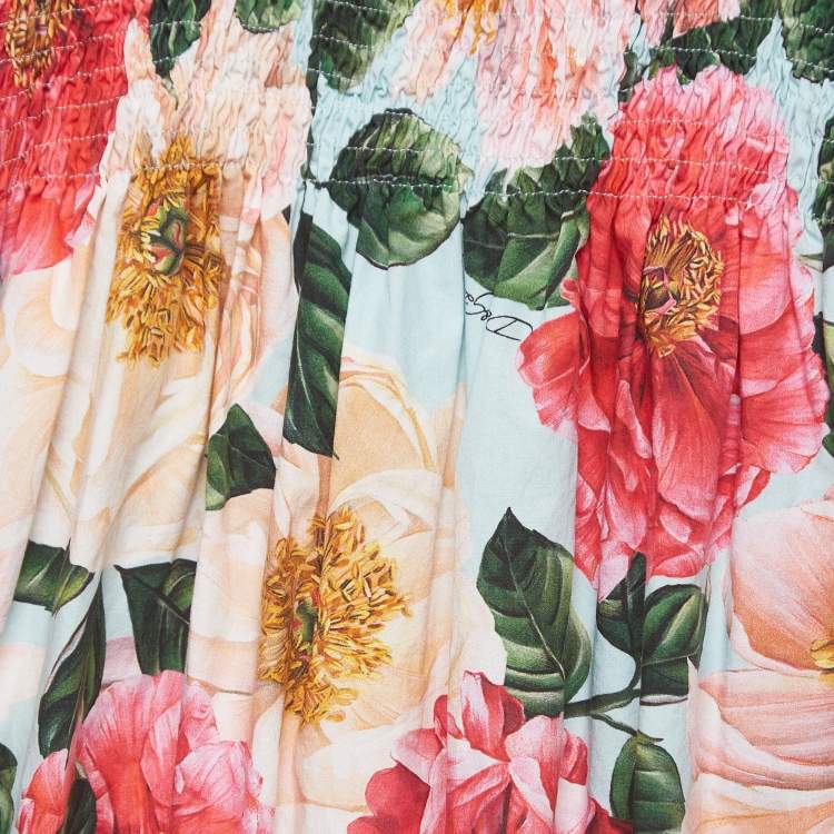 Pre Owned Dolce & Gabbana Blue/Multicolor Floral Printed Cotton Poplin Dress (11-12 Yrs)