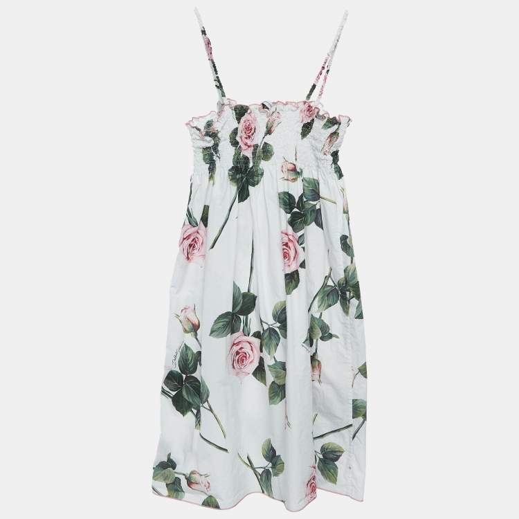 Pre Owned Dolce & Gabbana White Floral Printed Cotton Poplin Dress (11-12 Yrs)
