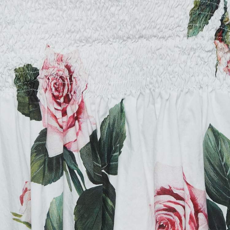 Pre Owned Dolce & Gabbana White Floral Printed Cotton Poplin Dress (11-12 Yrs)