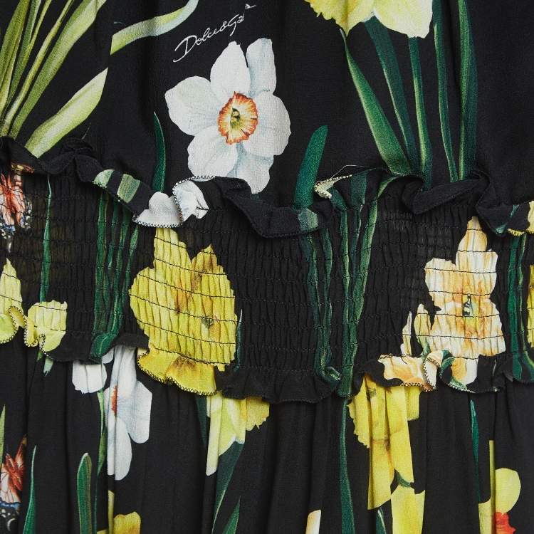 Pre Owned Dolce & Gabbana Black Floral Printed Silk Chiffon Dress (9-10 Yrs)