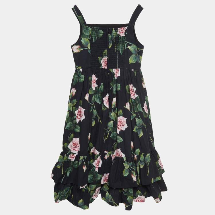 Pre Owned Dolce & Gabbana Black Rose Print Cotton Poplin Dress (11-12 Yrs)