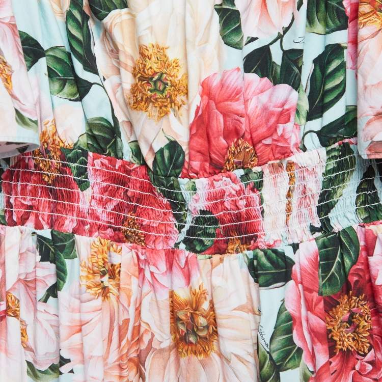 Pre Owned Dolce & Gabbana Blue/Multicolor Floral Printed Cotton Poplin Dress (11-12 Yrs)