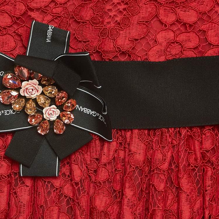 Pre Owned Dolce & Gabbana Red Lace Bow Detail Dress (6 Yrs)