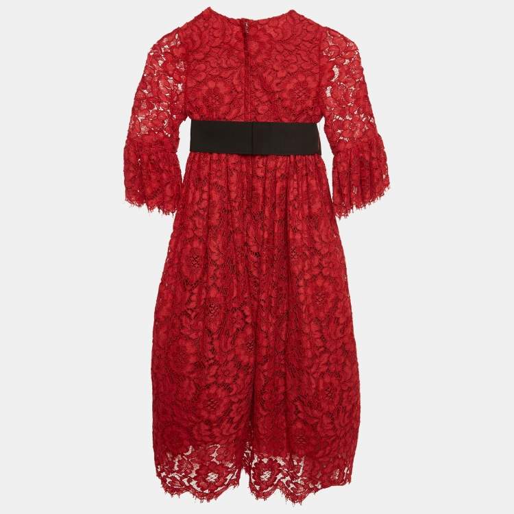 Pre Owned Dolce & Gabbana Red Lace Bow Detail Dress (6 Yrs)