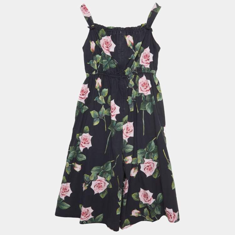 Pre Owned Dolce & Gabbana Black Rose Print Cotton Poplin Jumpsuit (11-12 Yrs)