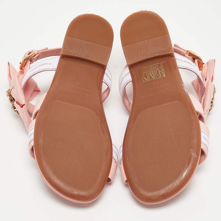 Pre Owned Dolce & Gabbana Pink Fabric Crystal Embellished Flat Sandals Size 35