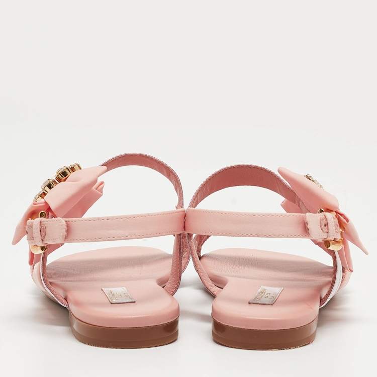 Pre Owned Dolce & Gabbana Pink Fabric Crystal Embellished Flat Sandals Size 35