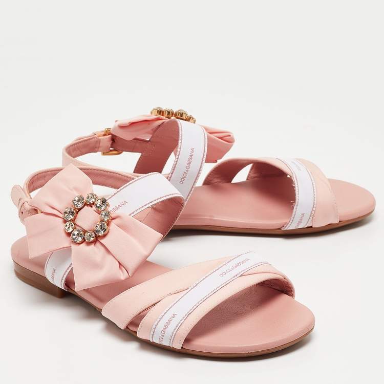 Pre Owned Dolce & Gabbana Pink Fabric Crystal Embellished Flat Sandals Size 35