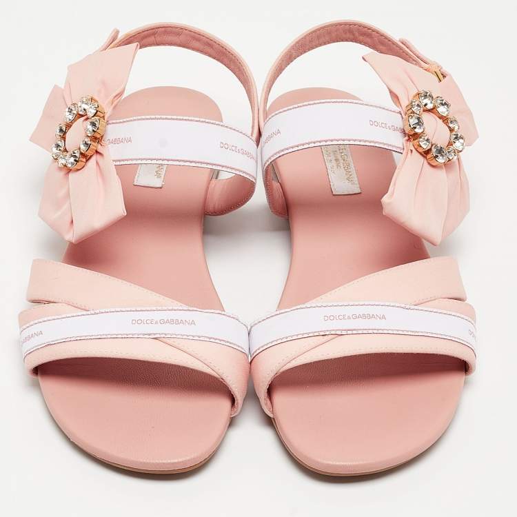 Pre Owned Dolce & Gabbana Pink Fabric Crystal Embellished Flat Sandals Size 35