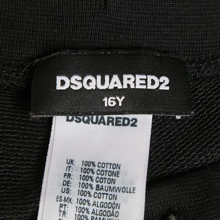 Pre Owned Dsquared2 Black Logo Print Cotton Joggers 16Yrs