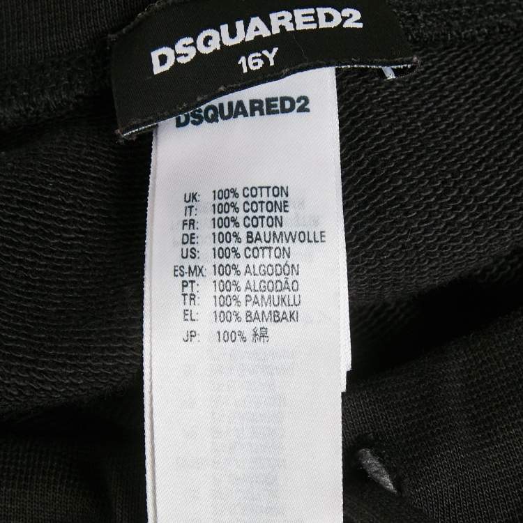 Pre Owned Dsquared2 Black Logo Print Cotton Joggers 16Yrs