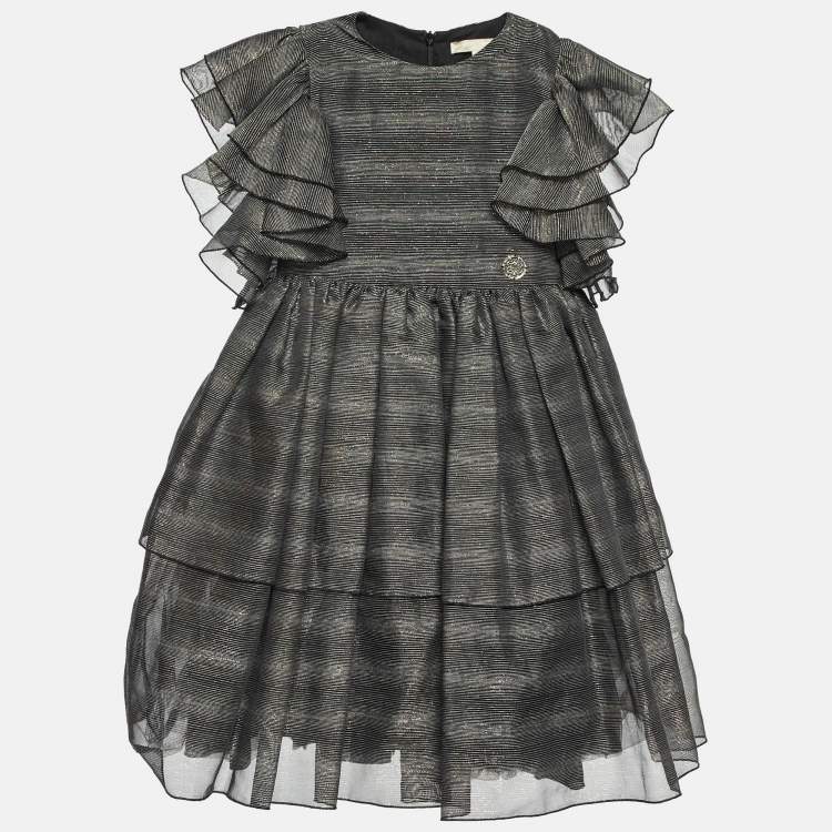 Pre Owned Elie Saab Kids Black Lurex Mesh Flared Dress 6 Yrs