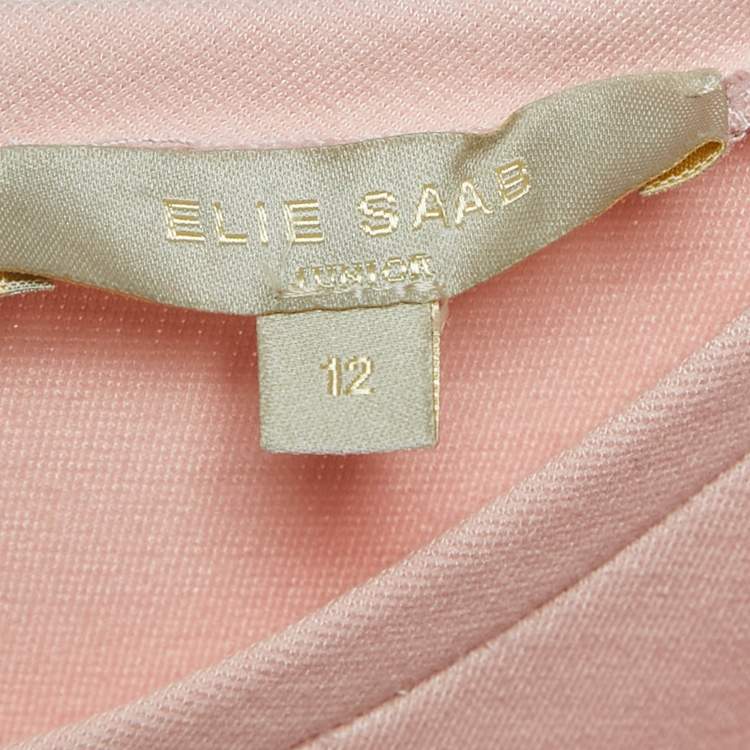 Pre Owned Elie Saab Pink Floral Chiffon Trim Jersey Mini Dress 12 Yrs 