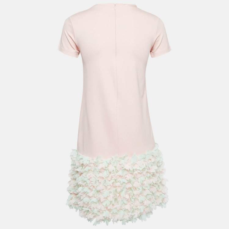 Pre Owned Elie Saab Pink Floral Chiffon Trim Jersey Mini Dress 12 Yrs 