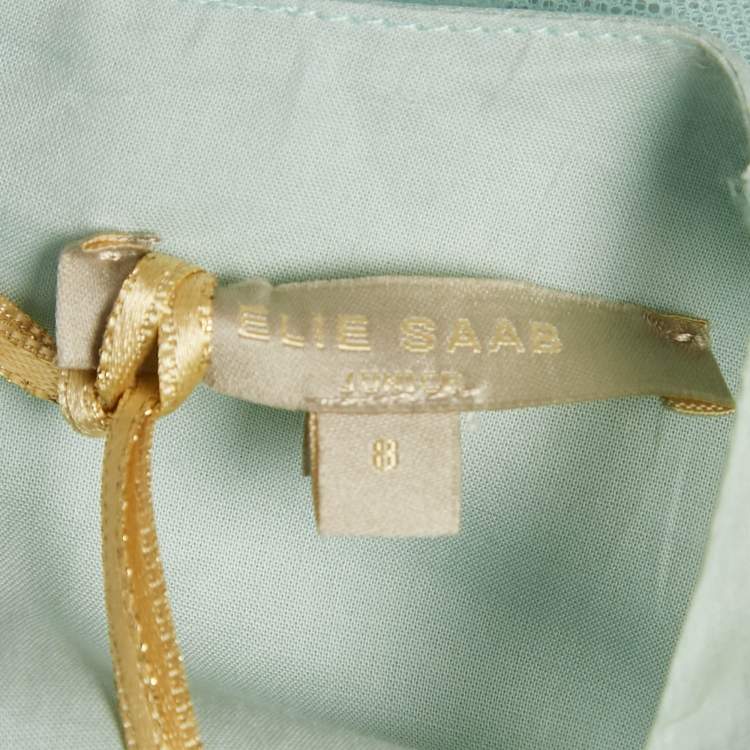 Pre Owned Elie Saab Junior Mint Green Lurex Lace Trim Tulle Dress 8 Yrs