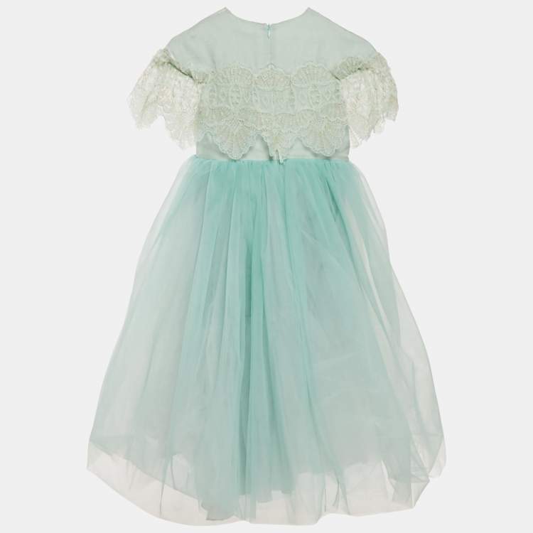 Pre Owned Elie Saab Junior Mint Green Lurex Lace Trim Tulle Dress 8 Yrs