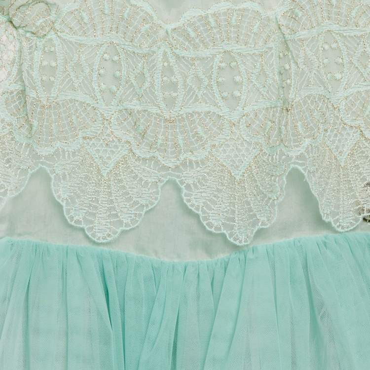 Pre Owned Elie Saab Kids Mint Green Lurex Lace Trim Tulle Dress 8Yrs
