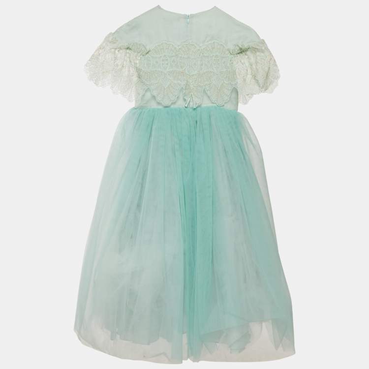Pre Owned Elie Saab Kids Mint Green Lurex Lace Trim Tulle Dress 8Yrs