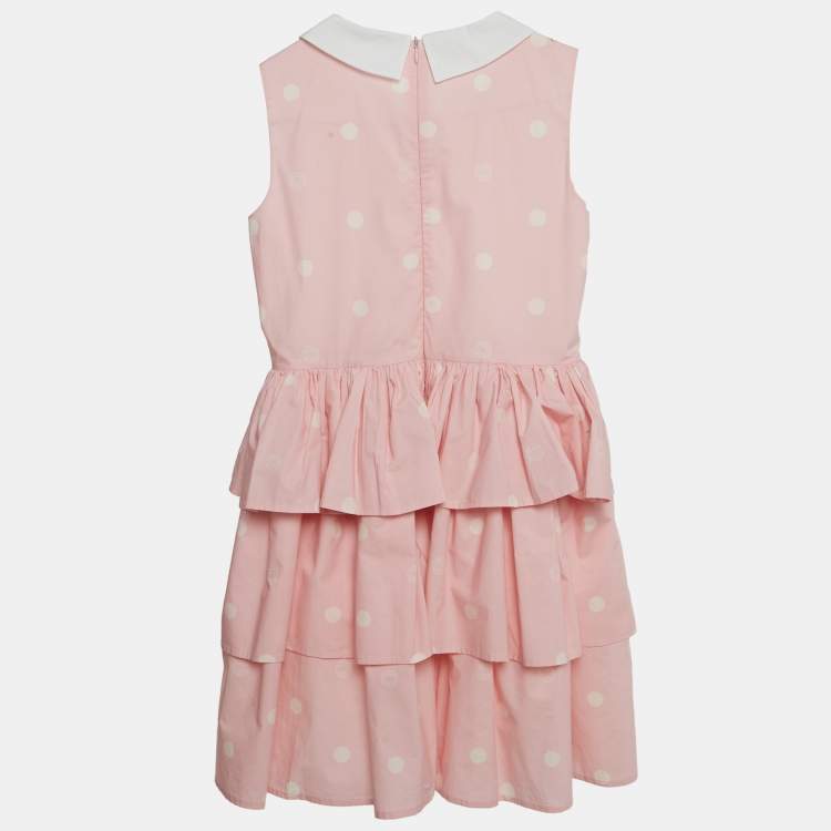 Pre Owned Elie Saab Kids Pink Polka Dots Cotton Tiered Dress 12Yrs