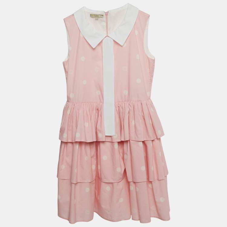 Pre Owned Elie Saab Kids Pink Polka Dots Cotton Tiered Dress 12Yrs