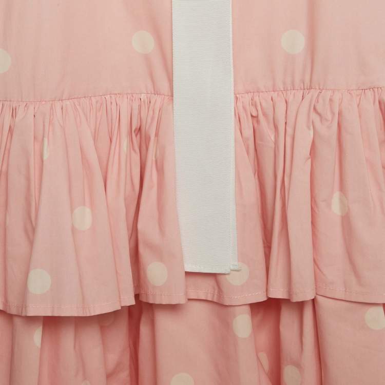 Pre Owned Elie Saab Kids Pink Polka Dots Cotton Tiered Dress 12Yrs