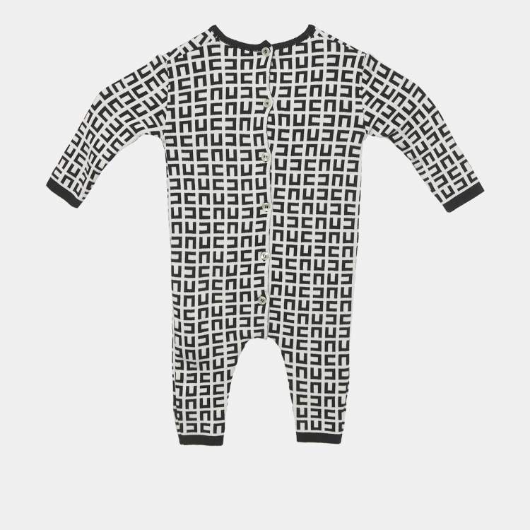 Pre Owned Elisabetta Franchi Black/White Monogram Knit Sleepsuit 6M