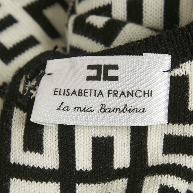 Pre Owned Elisabetta Franchi Black/White Monogram Knit Sleepsuit 6M