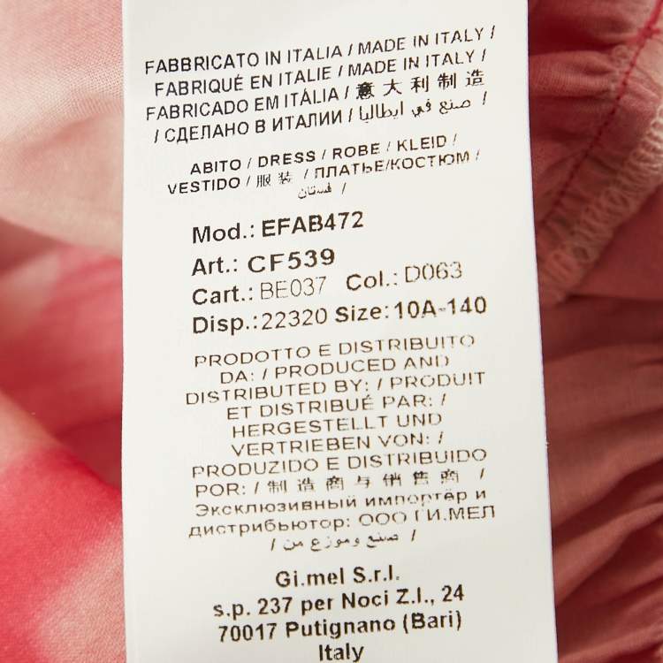 Pre Owned Elisabetta Franchi Kids Pink Printed Cotton Ruffled Dress 10-14 Yrs