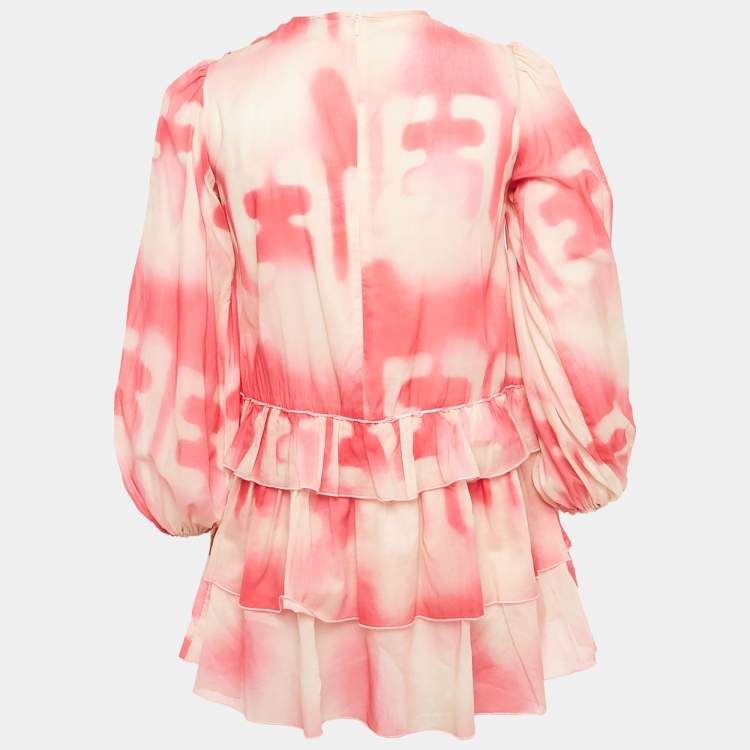 Pre Owned Elisabetta Franchi Kids Pink Printed Cotton Ruffled Dress 10-14 Yrs