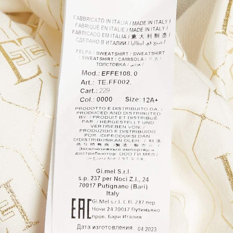 Pre Owned Elisabetta Franchi Kids White Foil Logo Print Cotton Cropped Hoodie 12+ Yrs