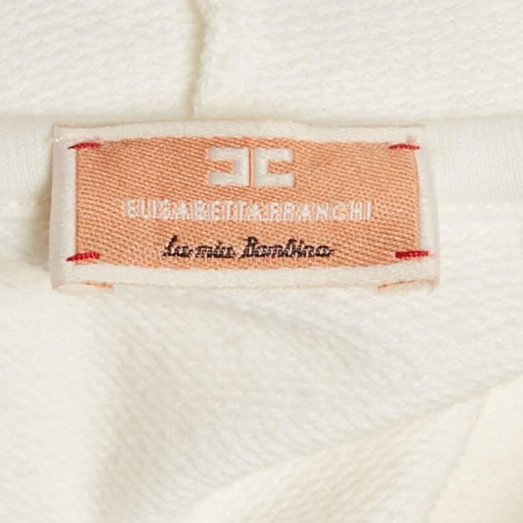 Pre Owned Elisabetta Franchi Kids White Foil Logo Print Cotton Cropped Hoodie 12+ Yrs